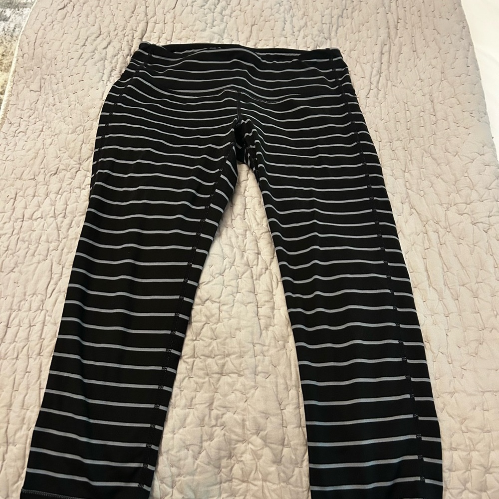 Athleta Black and White Cropped Striped Leggings